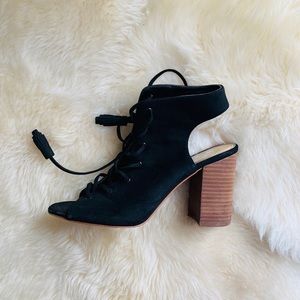 Black Suede open back lace-up bootie
